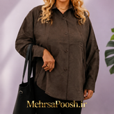 شومیز زنانه قهوهای آزاد با آستین بلند و چاک کناری