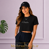 تیشرت کراپ مشکی یقه گرد مینیمال زنانه با چاپ مشکی Camila Lima